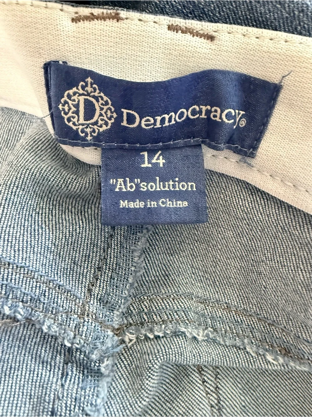 Democracy Absolution Crop Jeans Size 14 Blue Frayed Hem Stretch Denim Capri